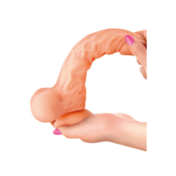 Gode réaliste veiné ventouse va-et-vient prépuce testicules billes mouvantes 22cm 